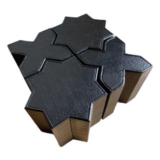 1960s Vivai Del Sud Woven Rattan and Cane Italian Star and Cross "Stella and Croce" Tables - Set of Four For Sale