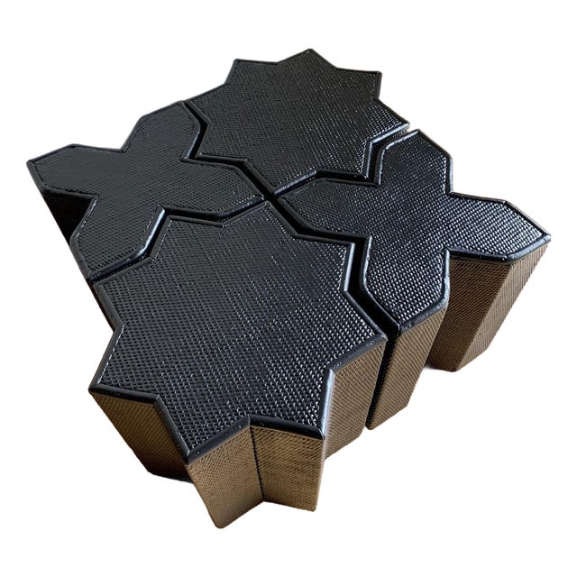 1960s Vivai Del Sud Woven Rattan and Cane Italian Star and Cross "Stella and Croce" Tables - Set of Four For Sale