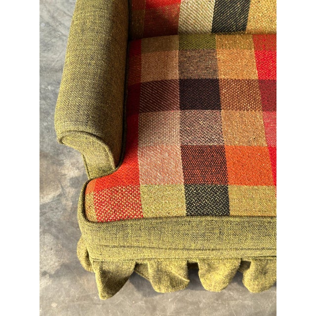 Green Olive Tweed Swivel Rocker With Patchwork Plaid Upholstery, 1970s For Sale - Image 8 of 18