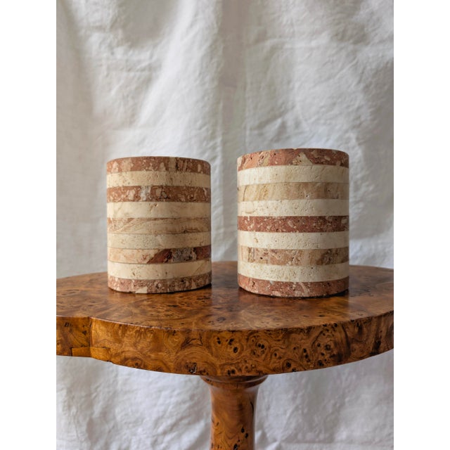 Vintage Striped Travertine Demilune Bookends by Fratelli Mannelli, 1970s, Set of 2 For Sale - Image 4 of 13