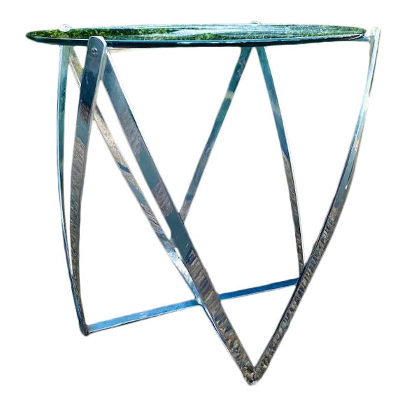 1960s Vintage John Vesey Sculptural Aluminum and Glass Accent Table For Sale