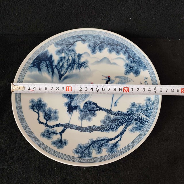Ceramic Chinese Ceramic Plate,Blue and White Porcelain Plate Hand Painted Cranes and Pine Pattern For Sale - Image 7 of 10