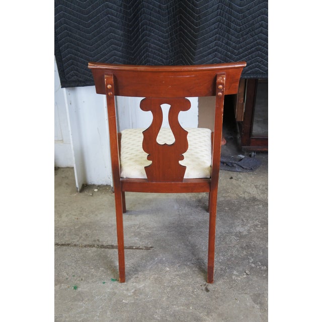 2 Antique Cherry Regency Style Pierced Harp Back Side Dining Accent Chairs For Sale - Image 10 of 14