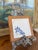 American Vintage Handcrafted Ceramic Tile With Likely Oak Frame and Blue Floral Motif, Made in Usa. For Sale - Image 3 of 9