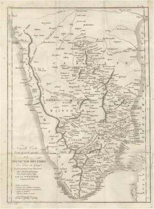 Antique French Map of Southern India by Danville, 18th Century