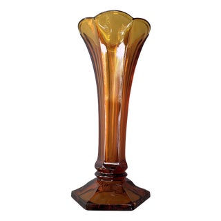 Art Deco Amber Crystal Vase by Val Saint Lambert, 1930s For Sale
