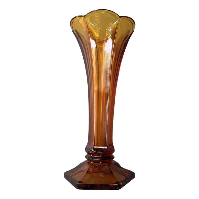 Art Deco Amber Crystal Vase by Val Saint Lambert, 1930s For Sale
