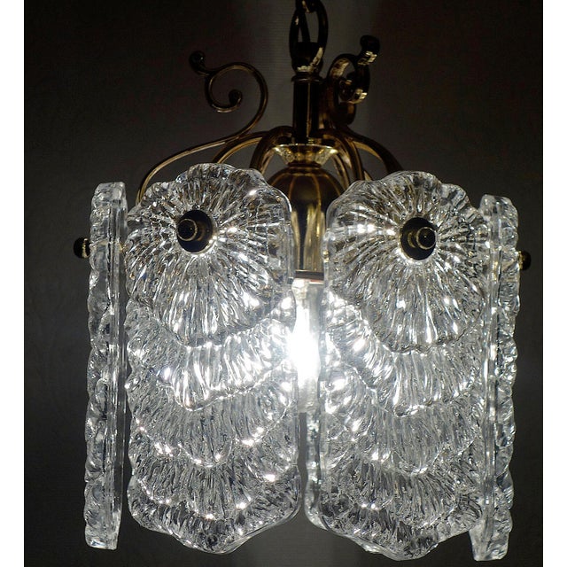 Antique Brass Metal Frosted Glass Single-Light Chandelier, 1990s, in Very Good conditions. Designed 1990 to 1999 I have...