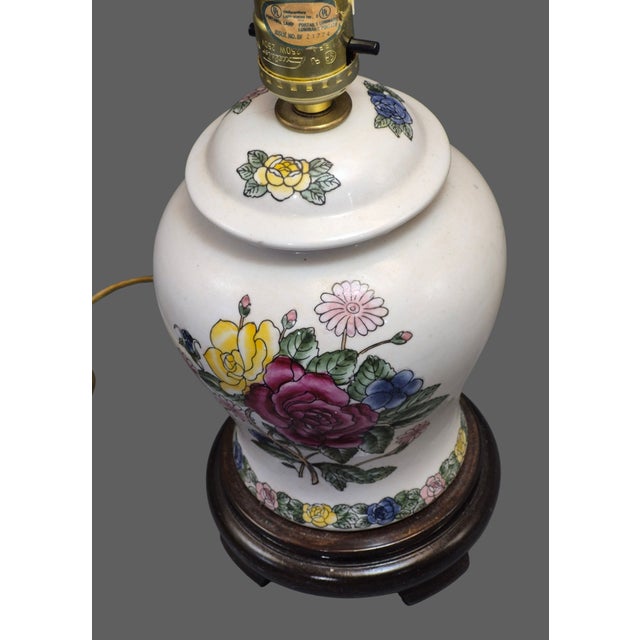 Late 20th Century Vintage Romantic Painted Porcelain Floral Roses Boudoir Table Lamps - Pair For Sale - Image 5 of 10