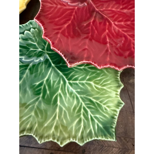 Ruby Red Vintage Williams Sonoma Italian Majolica Leaf Plates – Set of Four For Sale - Image 8 of 10