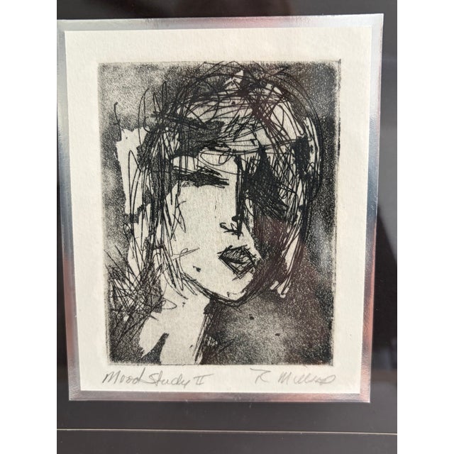 Printmaking Materials Set of 3 Signed Mood Study Portrait Etchings – Professionally Framed For Sale - Image 7 of 9