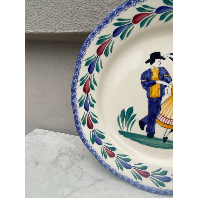 French Country French Faience Plate Quimper Circa 1960 For Sale - Image 3 of 4