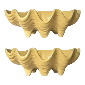 Vintage Yellow Ceramic Clam Shell Catch All Bowls - a Pair