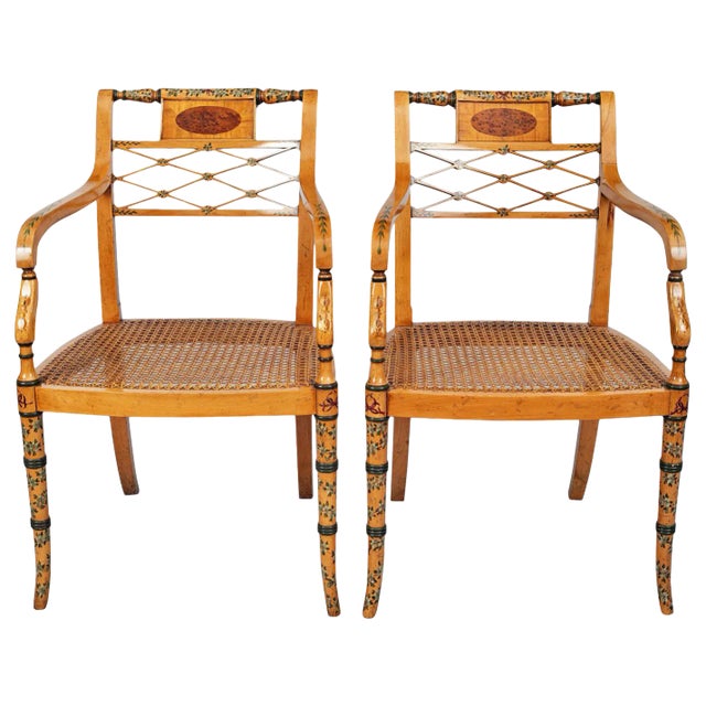 Edwardian Satinwood Armchairs - a Pair For Sale