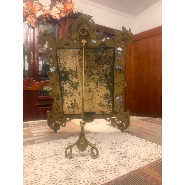Rococo Antique Ornate Gilt Rococo-Style Tabletop Mirror – Elaborate Figural & Floral Frame For Sale - Image 3 of 4