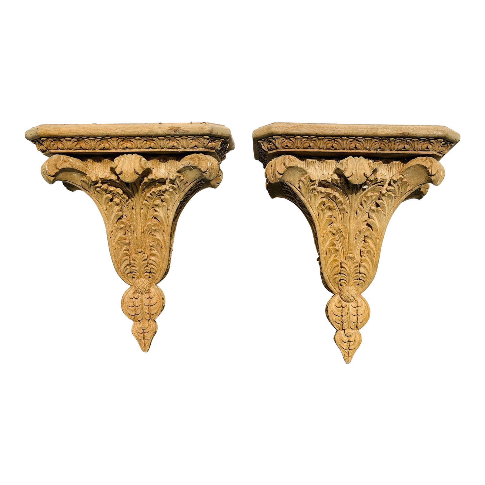 Pair of Vintage Carved Wood Corbels – Architectural Salvage Style Shelf