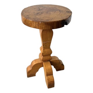 Folk Art Handcrafted Elm Stool, 1950s For Sale