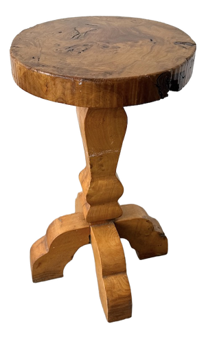 Folk Art Handcrafted Elm Stool, 1950s