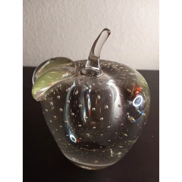 Clear Art Glass Bullicante Apple Shaped Paper Weight For Sale - Image 4 of 8
