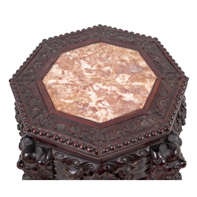Chinese Hardwood & Marble Pedestal Table, 19th C. For Sale - Image 4 of 4
