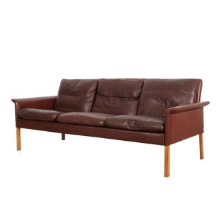 Danish Brown Leather Sofa by Hans Olsen for CS Møbler, 1960s For Sale