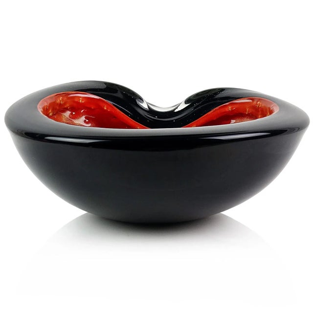 Mid-Century Modern Murano Barbini Black Orange Gold Flecks Vintage Italian Art Glass Mid Century Decorative Bowl For Sale - Image 3 of 6