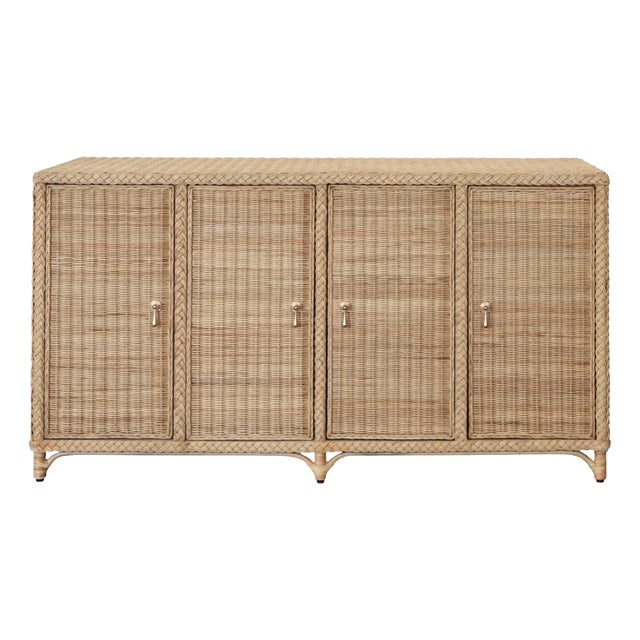 Matthew Izzo Home - Evander Four Door Rattan Buffet With Satin Brass Drawer Pulls For Sale