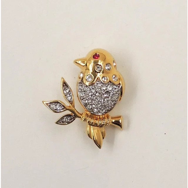 Metal Vintage 1980s Nina Ricci Rhinestone Bird on a Branch Brooch For Sale - Image 7 of 8