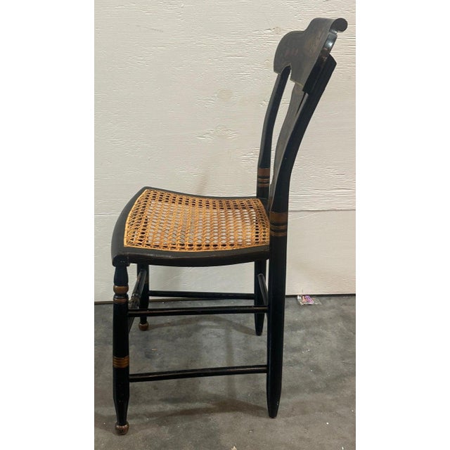 Wood 18thc Pair of Stenciled Pair of Cane Seat Chairs For Sale - Image 7 of 11