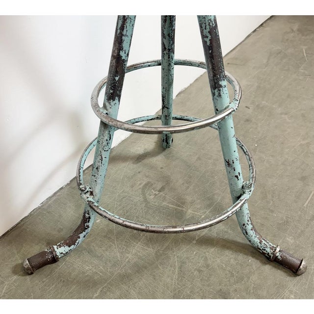 Aqua Industrial Green Workshop Stool, 1960s For Sale - Image 8 of 18