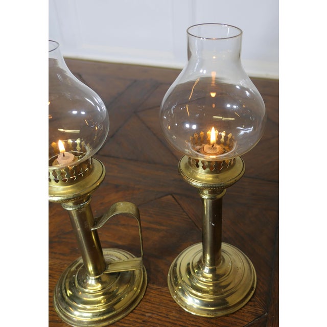 Brass Candleholders with Glass Chimneys, Set of 2 For Sale - Image 6 of 10