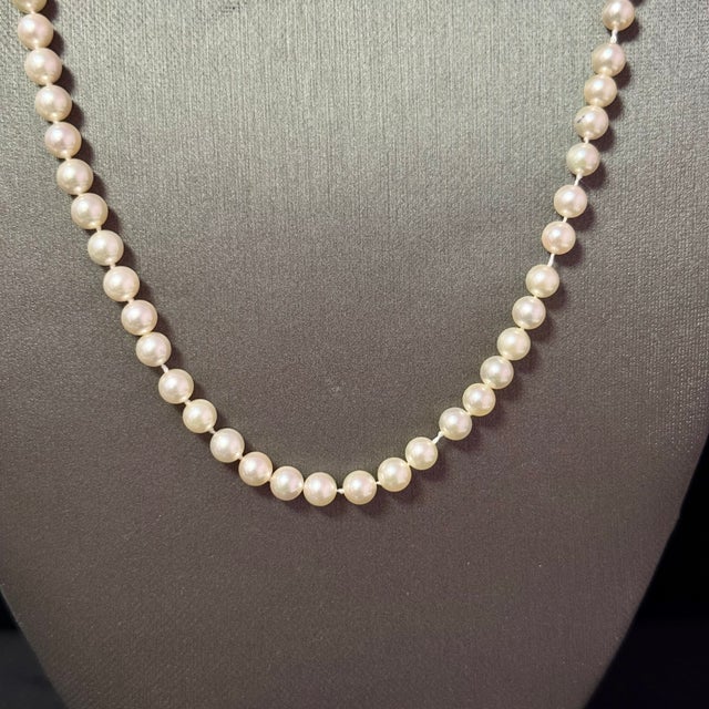 1990s 1990s Mikimoto Akoya Pearl Necklace 20" Sterling Silver 5 - 5.5 Mm Estate For Sale - Image 5 of 10