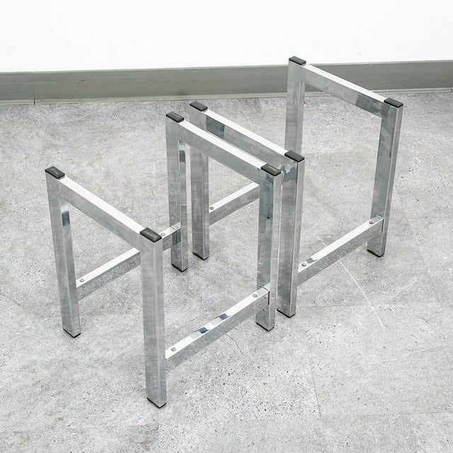 Mid Century Modern End Tables Chrome Glass Square Side Tables Vintage Pair MCM For Sale In Sacramento - Image 6 of 11