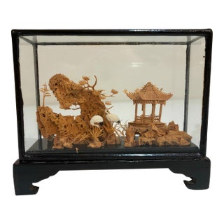 Vintage Chinese Hand Carved Cork Diorama - Mid Century For Sale