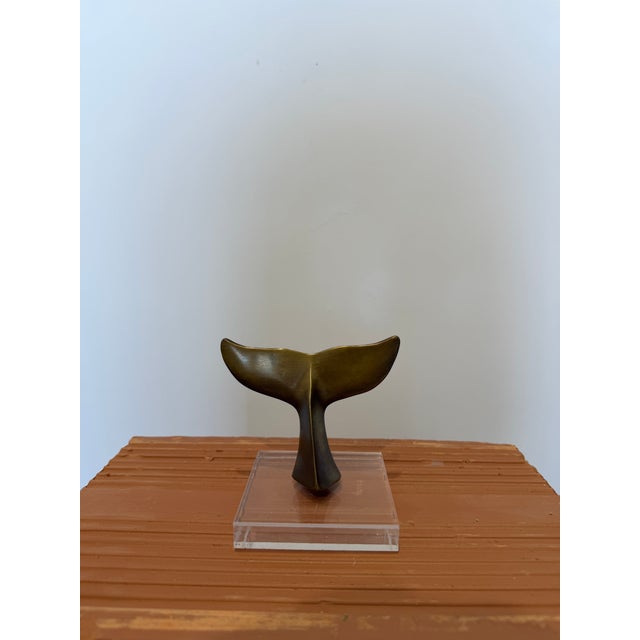 Mid-Century Modern Brazilian Modernist Bronze Whale Fluke Sculpture on Acrylic Base, 1970s For Sale - Image 3 of 13
