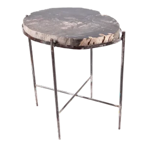 Living Edge Petrified Wood Top W Iron Stand Accent Table or Side Table 48