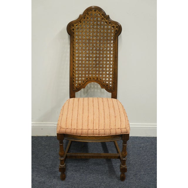 Mid 20th Century Set of 7 Antique Vintage Solid Walnut Rustic European Style Cane Back Dining Side Chairs For Sale - Image 5 of 13