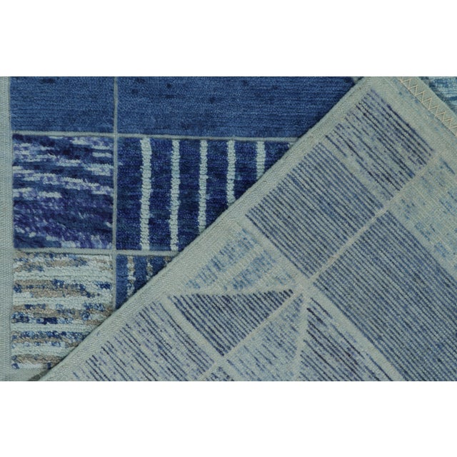 Textile Scandinavian pile rug in Blue & Beige Geometric Pattern by Rug & Kilim - 5x8 For Sale - Image 7 of 7