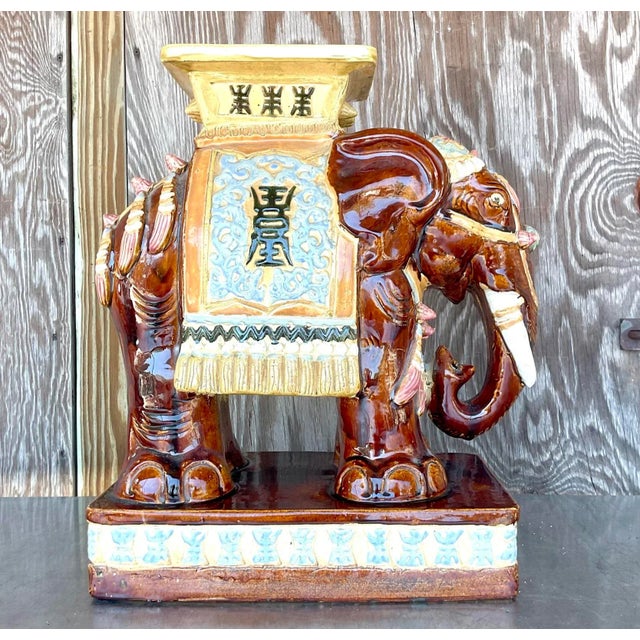 Vintage Asian Glazed Ceramic Elephant Garden Stool For Sale In West Palm - Image 6 of 14