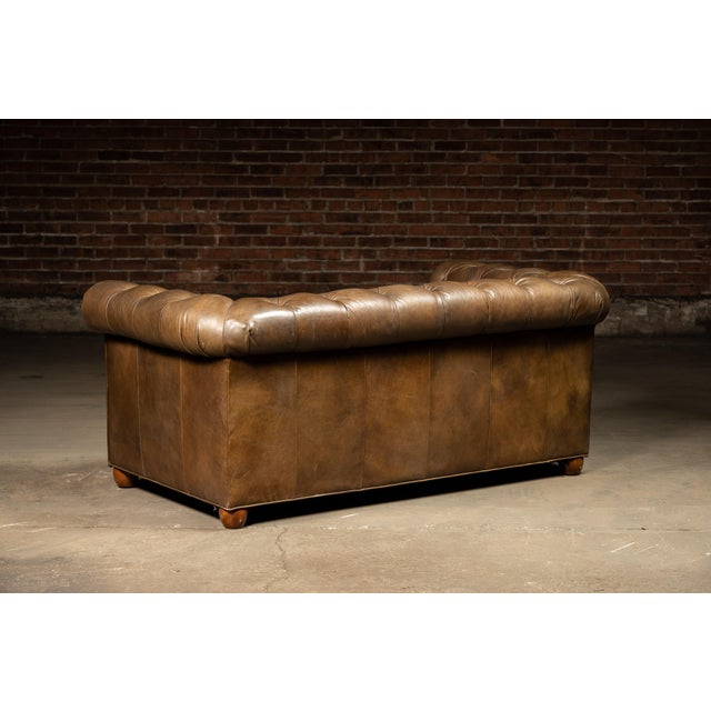 Vintage Chesterfield Tufted Leather Sofa With Cushions in Brown For Sale - Image 4 of 10