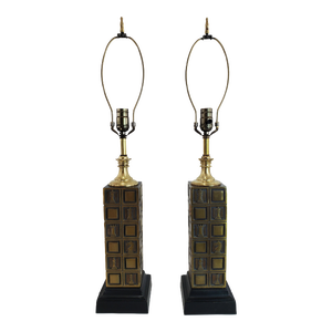 Pair Brass Chess Piece Table Lamps by Laurel Lamp Company 1960s