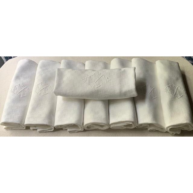 Antique French Damask Linen Dinner Napkins, Monogrammed Ft, Set of 8 | C. 1930s For Sale - Image 10 of 18