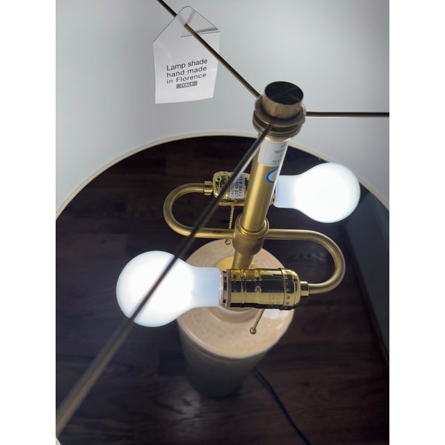 Baker Furniture Ceramic Ribbe Table Lamp W/ Shade Pair For Sale In Greenville, SC - Image 6 of 11