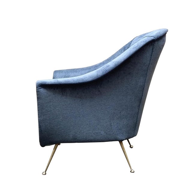Vintage Light Blue Velvet Chair by Isa Bergamo, 1950s For Sale - Image 3 of 6