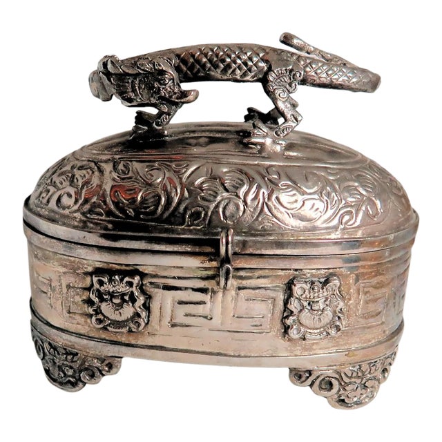 Mixed Metal Larger Size Dragon Trinket Box or Dresser Box or Jewelry Box For Sale