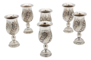 Silver Cups with Floral Motifs, Set of 6