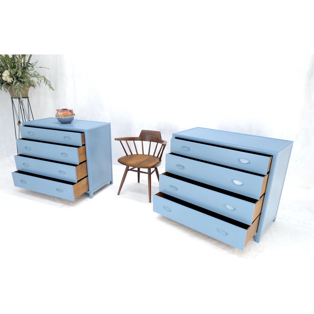 Pair Michael Taylor For Baker Light Grey Blue 4 Drawer Dressers Bachelor Chests For Sale - Image 13 of 13