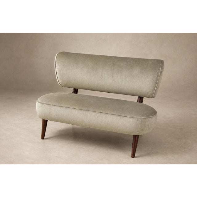 Brazilian Modern Loveseat in Imbuia Wood and Sage Mohair, Cimo, Brazil, 1950s For Sale - Image 9 of 14