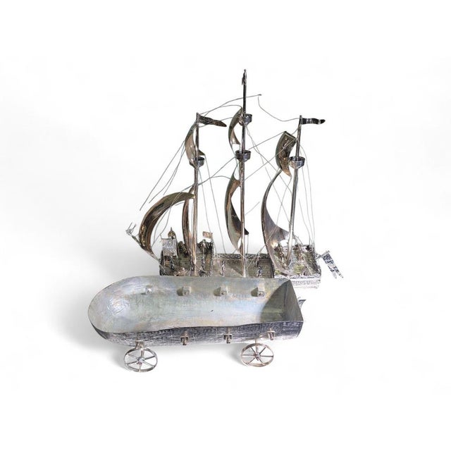 English Silvered Metal Ship, 1880s For Sale - Image 18 of 18