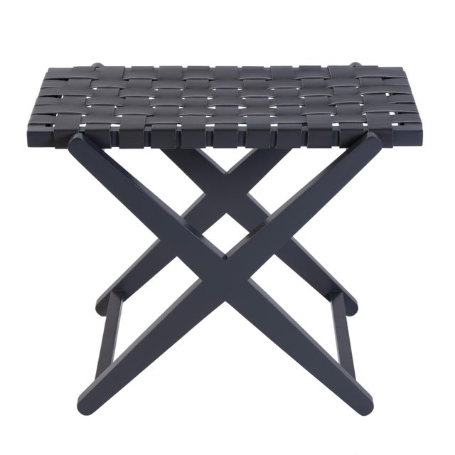 Mid-Century Modern Cipriani 24 in. W Rectangular Leather & Wood Luggage Rack, Gray For Sale - Image 3 of 7